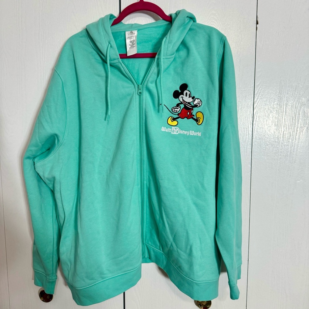 NWT. Disney Hoodie Adult 2X teal blue Mickey Mouse Embroidered